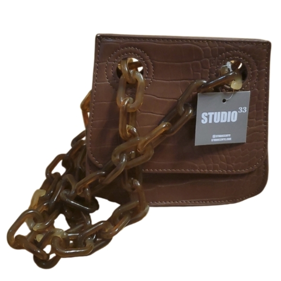 Studio 33 Brown OG Woke Shoulder Flap Women's Shoulder‎ Bag with Chain Strap NWT